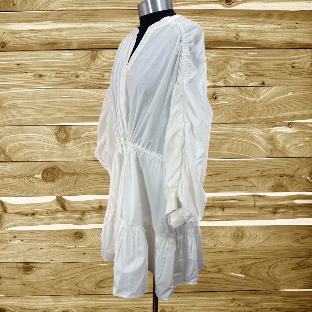 ASTR Nordstrom White Dress Ruffle Hem Drawstring Waist Long Sleeve Size: XL - Picture 2 of 9